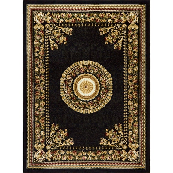 Home Dynamix Optimum Athens Traditional Medallion Area Rug, Black/Beige, 21"x35"