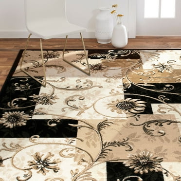 Home Dynamix Optimum Byron Contemporary Color Block Floral Area Rug, Black/Beige, 7'8"x10'4"