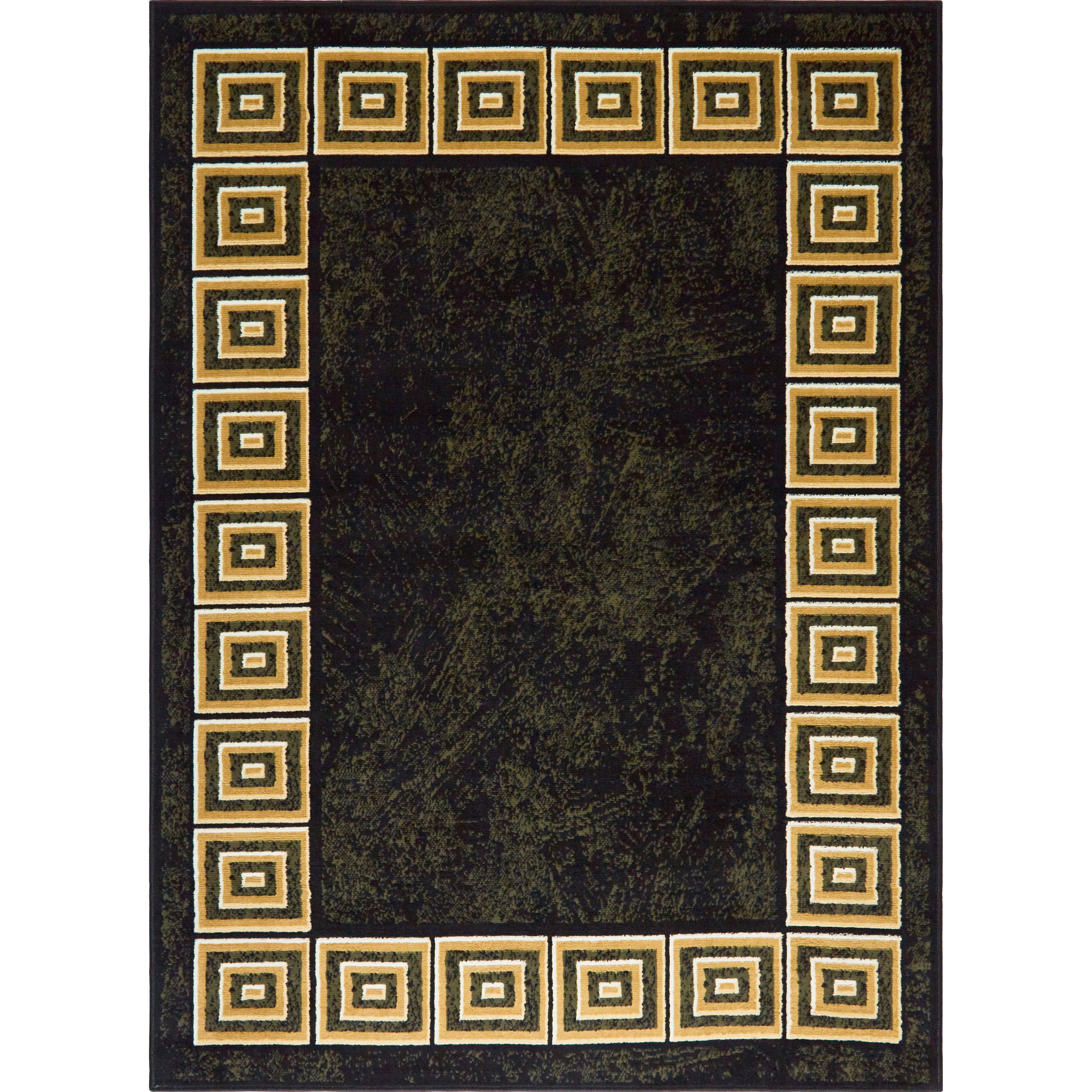 Black and Gold Geometric Border 5' x 7' Synthetic Area Rug