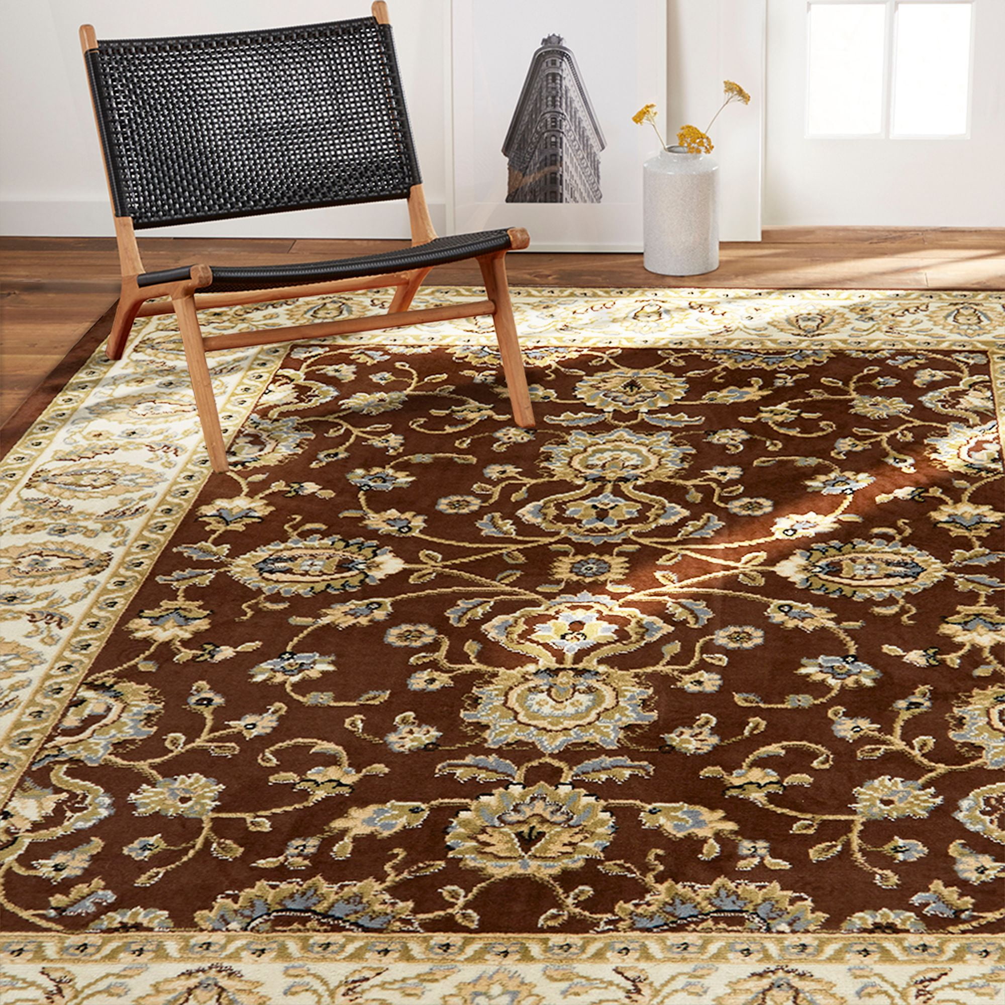 Lizette Brown and Ivory Rectangular Synthetic Area Rug