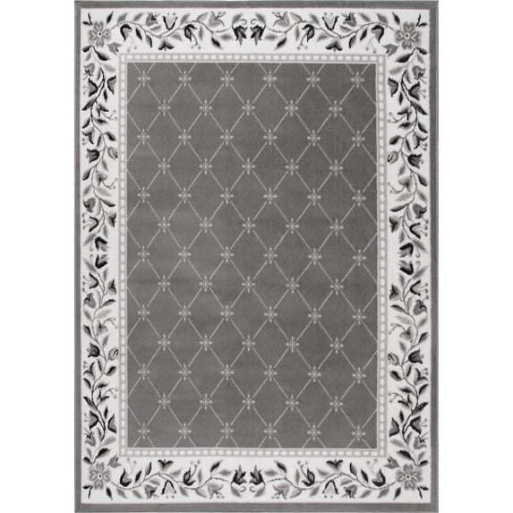 Home Dynamix Premium Aydin Traditional Diamond Floral Area Rug, Grey/Ivory, 3'7"x5'2"