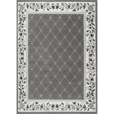 Home Dynamix Premium Aydin Traditional Diamond Floral Area Rug, Grey/Ivory, 5'2"x7'4"