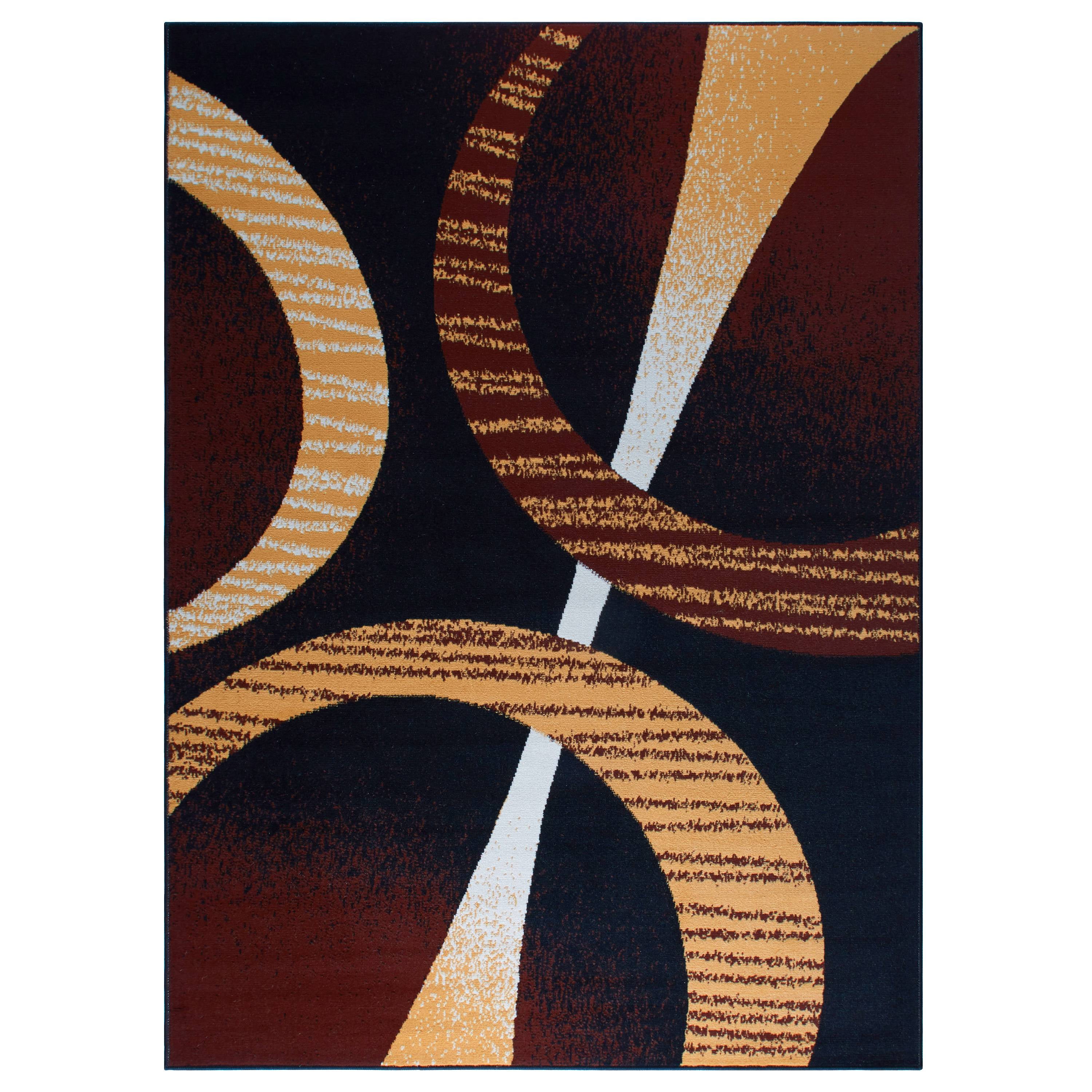 Ebony and Brown Geometric Pattern 4' x 6' Synthetic Area Rug