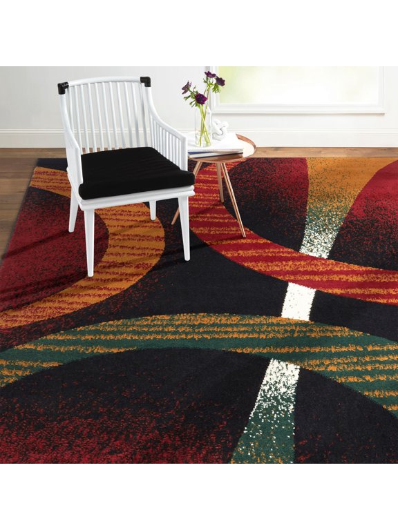 Premium Indus Contemporary Geometric Area Rug, Black/Red, 21"x35"