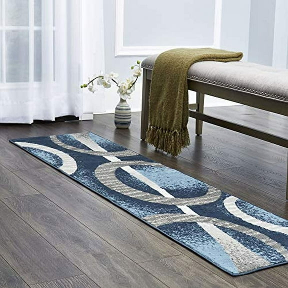 Home Dynamix Premium Indus Contemporary Geometric Runner Area Rug, Blue/Grey, 1'9"x7'2"