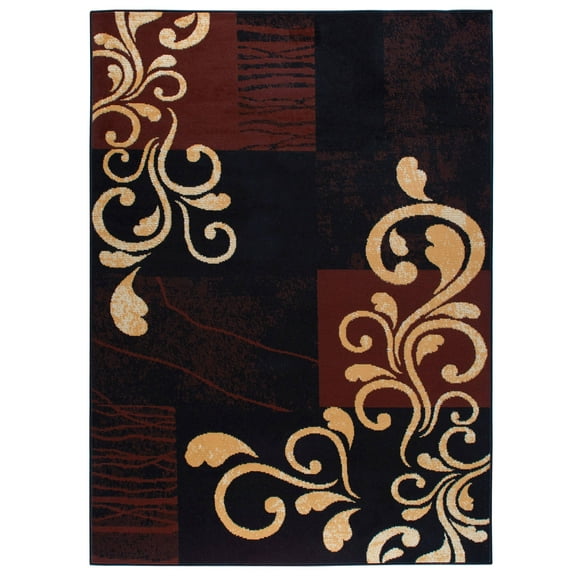 Home Dynamix Premium Nile Contemporary Geometric Scroll Runner Area Rug, Black/Brown, 1'9"x7'2"