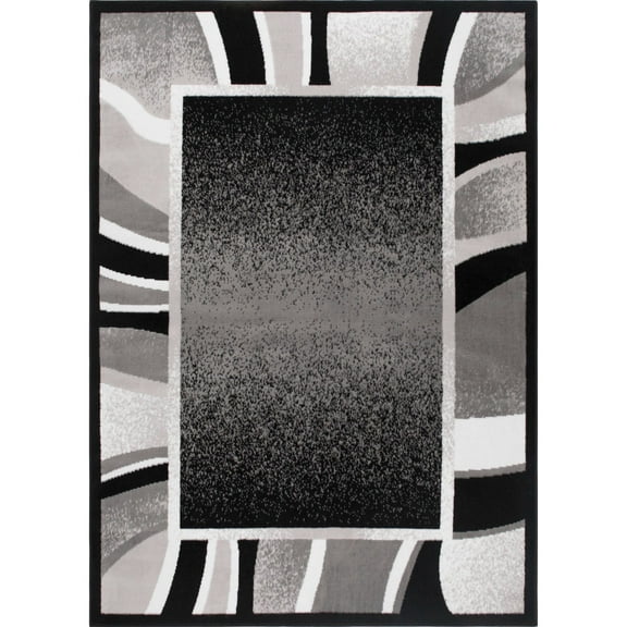 Home Dynamix Premium Rizzy Contemporary Abstract Border Area Rug, Black/Grey, 7'8" Round