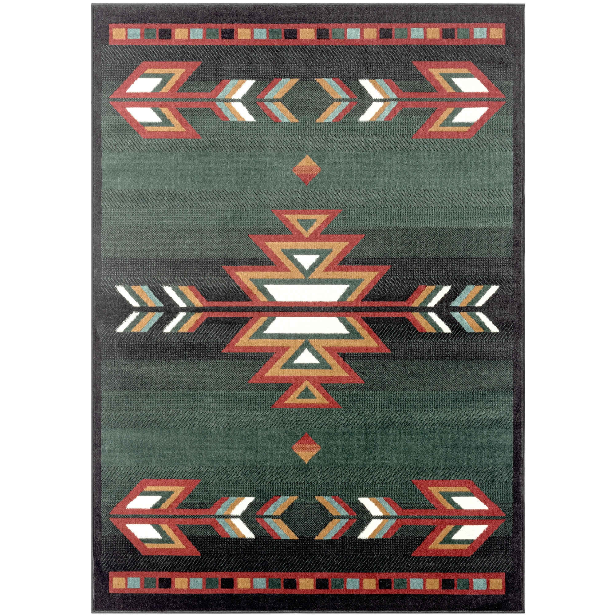 Southwestern Geometric Green and Red Synthetic Area Rug, 5'2" x 7'4"