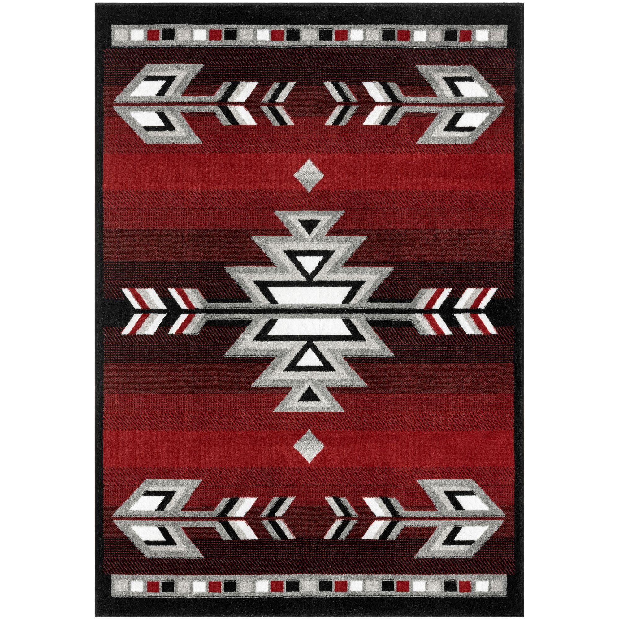 Southwestern Geometric Red and Gray Synthetic Area Rug, 7'8" x 10'7"