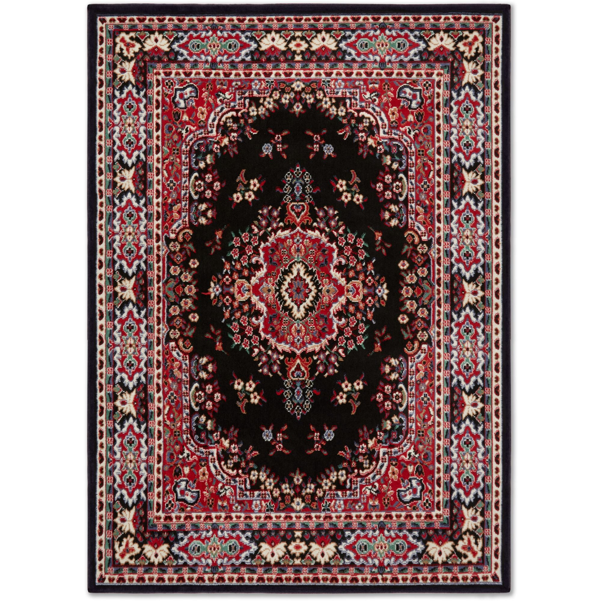 Black and Red Traditional Medallion Area Rug, 9'2" x 12'5"