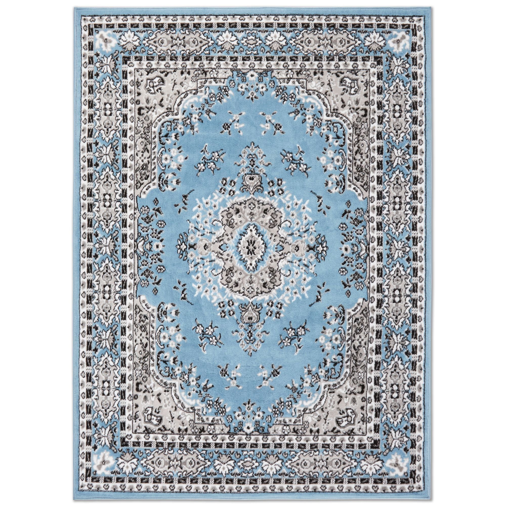Blue and Grey Synthetic Traditional Medallion Area Rug