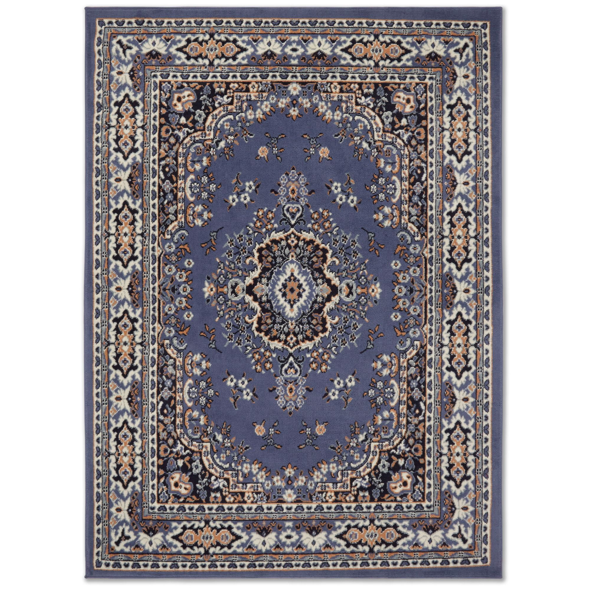 Country Blue and Brown Traditional Medallion Area Rug