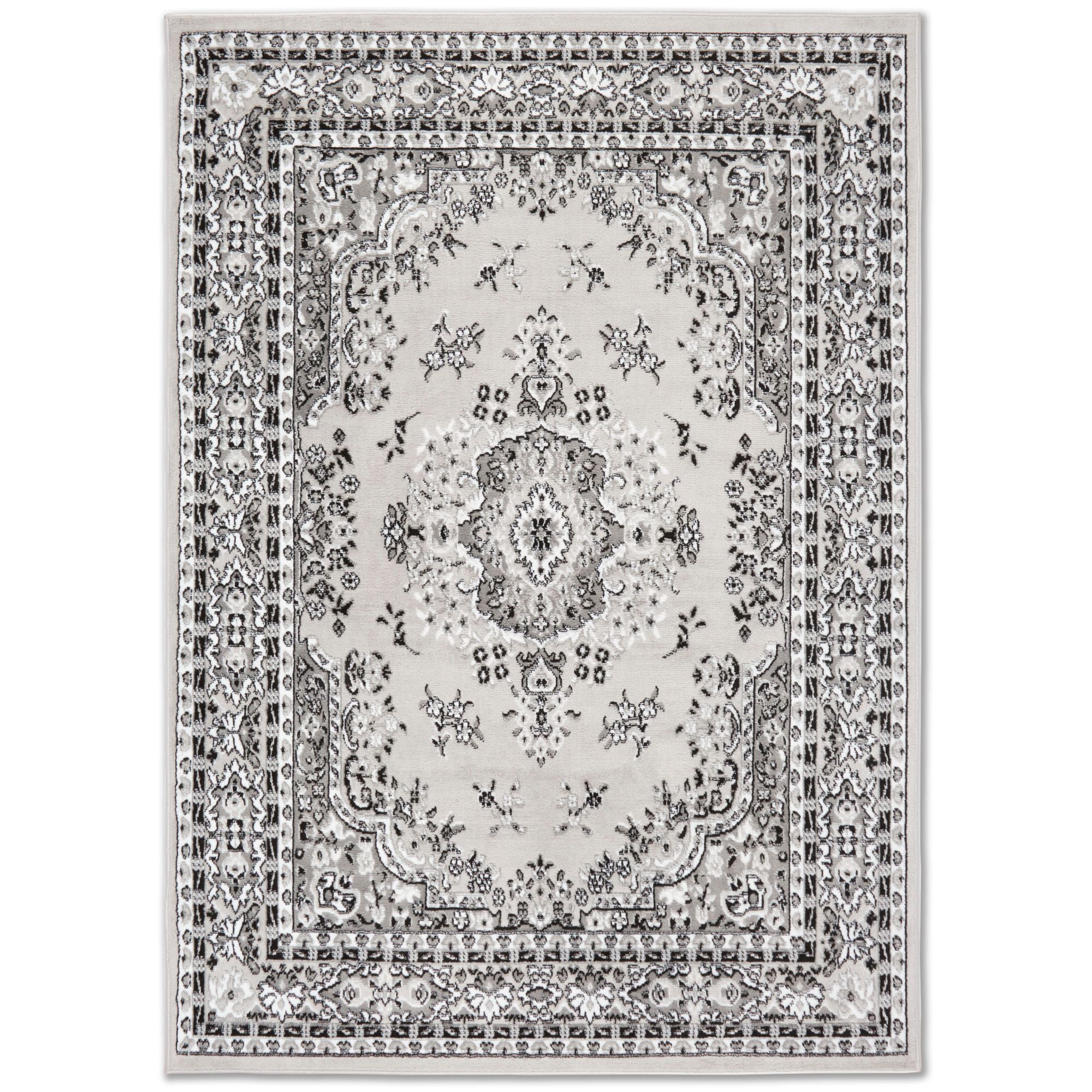 Gray Synthetic Stain-Resistant Traditional Medallion Area Rug