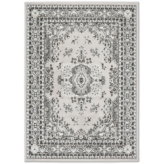 Home Dynamix Premium Sakarya Traditional Medallion Area Rug, Grey/Ivory, 21"x35"