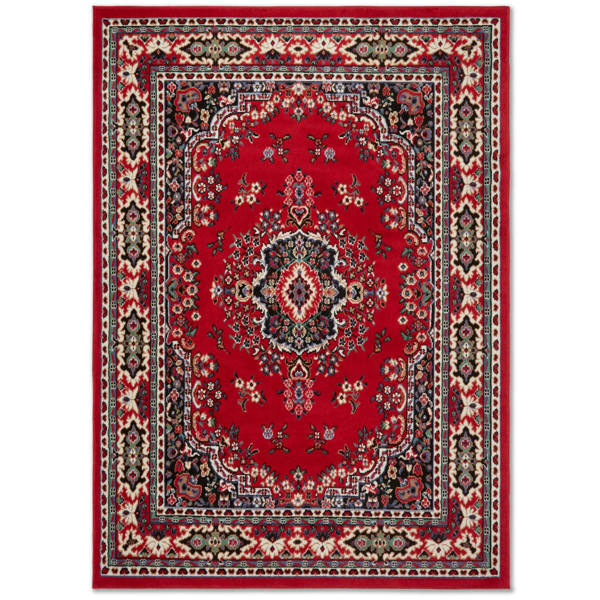 Claret and Black Synthetic Traditional Medallion Area Rug