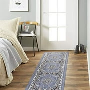Home Dynamix Premium Sakarya Traditional Medallion Runner Area Rug, Country Blue/Brown, 19"x72"