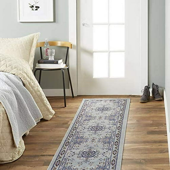 Home Dynamix Premium Sakarya Traditional Medallion Runner Area Rug, Grey/Blue, 1'9"x7'2"
