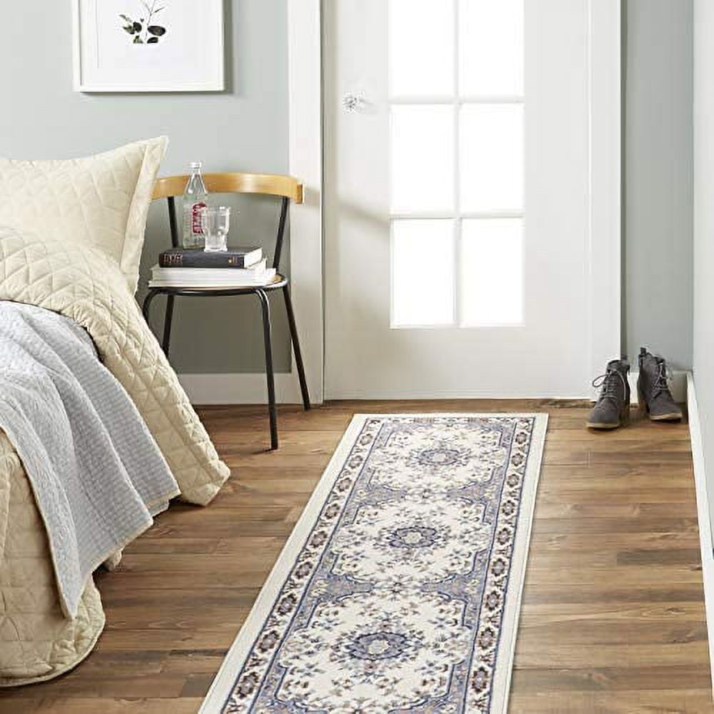 Home Dynamix Premium Sakarya Traditional Medallion Runner Area Rug, Ivory/Blue, 1'9"x7'2"