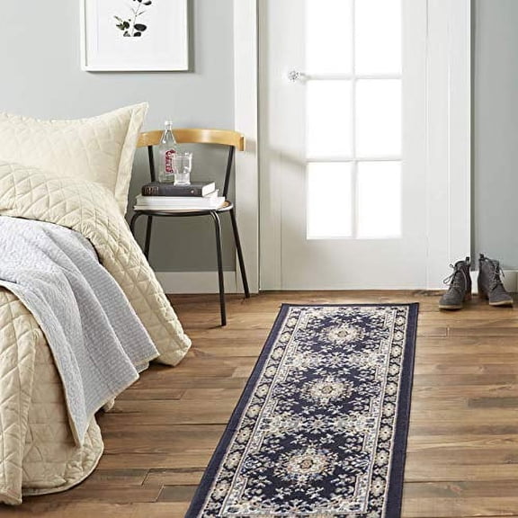 Home Dynamix Premium Sakarya Traditional Medallion Runner Area Rug, Navy Blue/Brown, 1'9"x7'2"