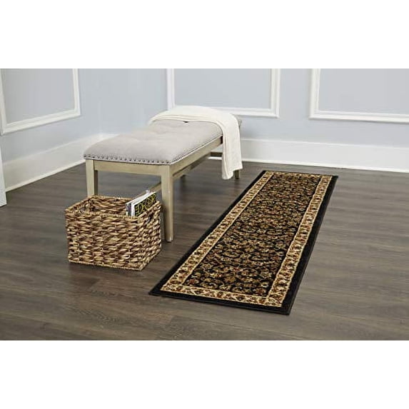 Home Dynamix Royalty Elati Traditional Ornate Damask Runner Area Rug, Black/Ivory, 1'9"x7'2"