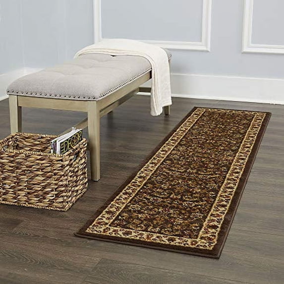 Home Dynamix Royalty Elati Traditional Ornate Damask Runner Area Rug, Brown/Ivory, 1'9"x7'2"