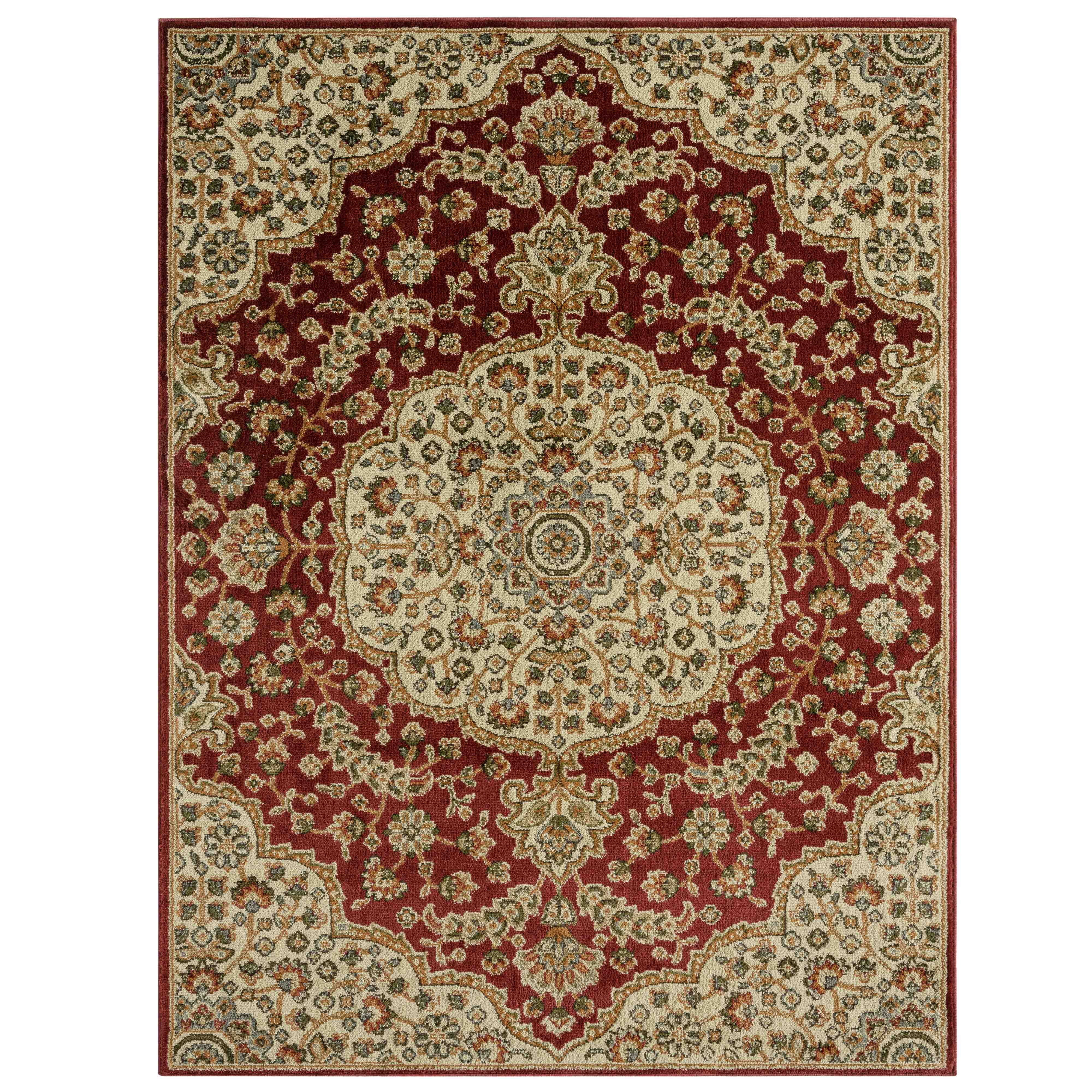 Red and Ivory Medallion Rectangular Synthetic Area Rug, 8' x 10'