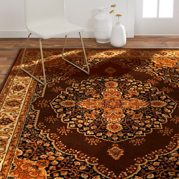 Home Dynamix Royalty Tansy Traditional Medallion Border Area Rug, Brown/Ivory, 7'8"x10'4"