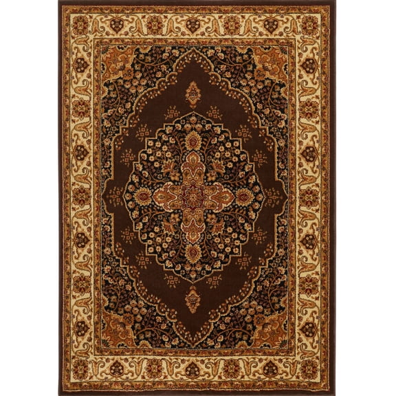 Home Dynamix Royalty Tansy Traditional Medallion Border Runner Area Rug, Brown/Ivory, 1'9"x7'2"