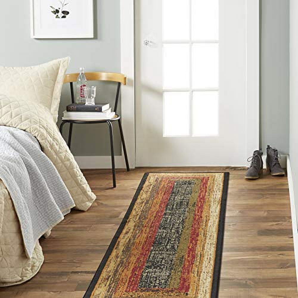 Royalty Vega Black and Beige Geometric Runner Rug with Jute Backing