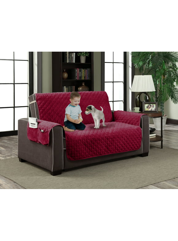 Home Dynamix Slipcovers: All Season Quilted Microfiber Pet Furniture Couch Protector Cover - Red