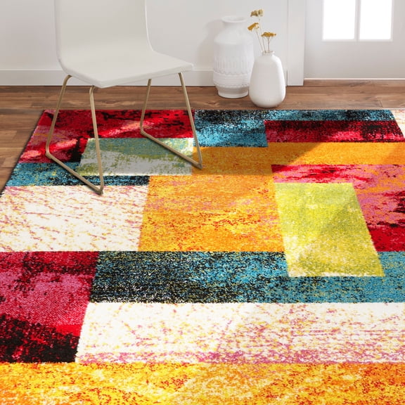 Home Dynamix Splash Mondrian Contemporary Geometric Area Rug, Ivory/Pink, 6'6"x9'2"