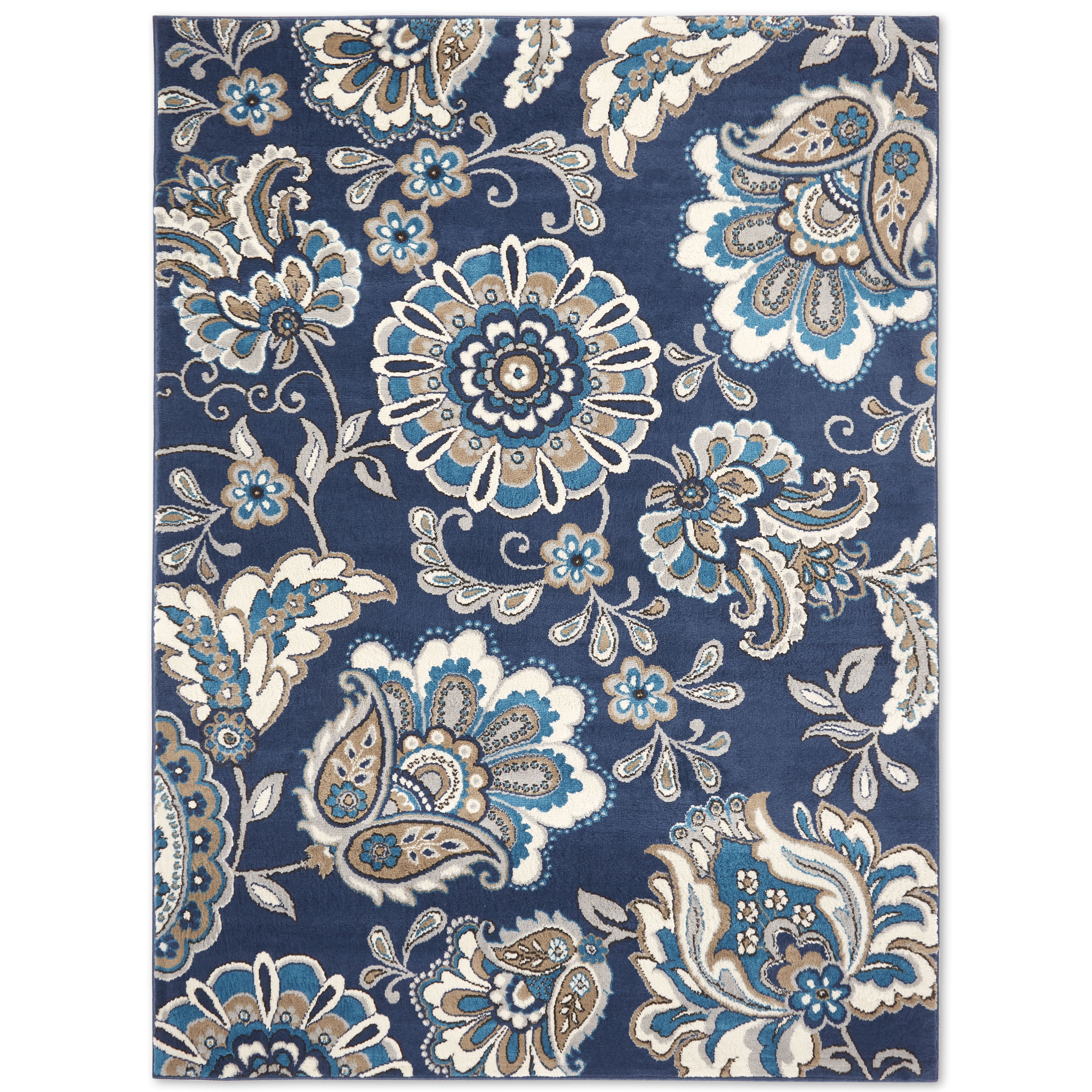 Tremont Lincoln Navy Blue and Grey Floral Area Rug