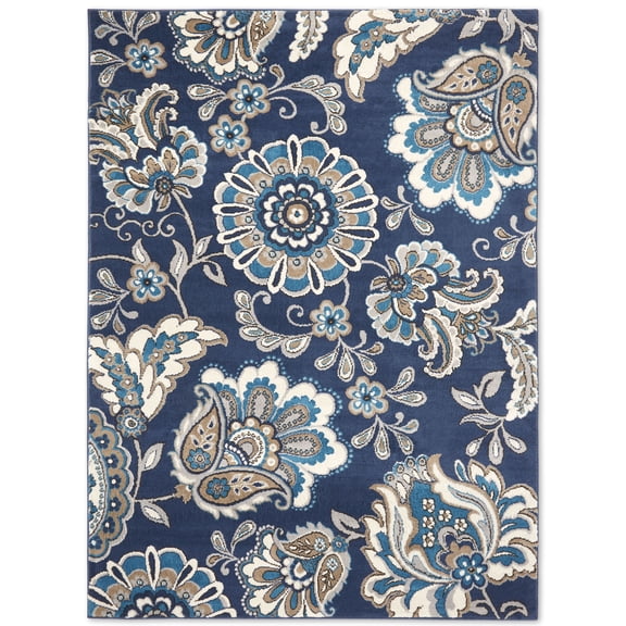Home Dynamix Tremont Lincoln Bohemian Floral Area Rug, Navy Blue/Grey, 5'3"x7'2"