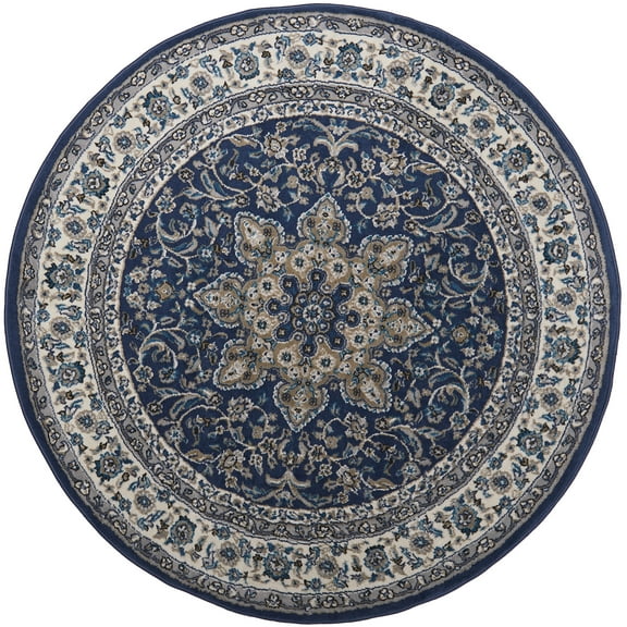 Home Dynamix Tremont Magnolia Traditional Medallion Area Rug, Navy Blue/Ivory, 39" Round