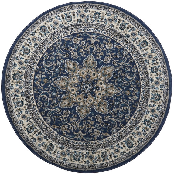 Home Dynamix Tremont Magnolia Traditional Medallion Area Rug, Navy Blue/Ivory, 5'2" Round