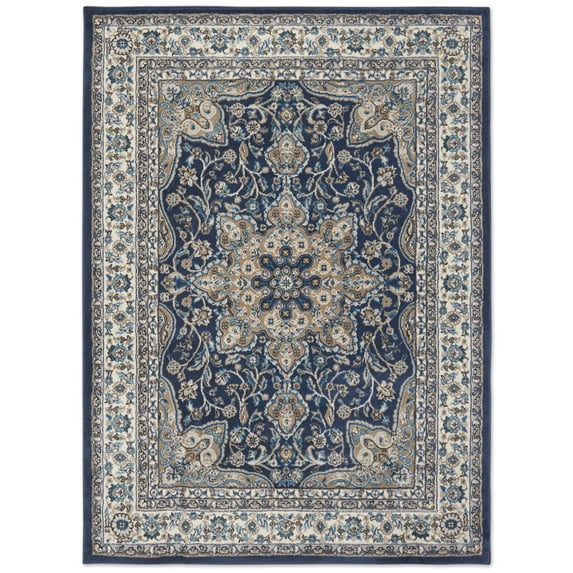 Home Dynamix Tremont Magnolia Traditional Medallion Area Rug, Navy Blue/Ivory, 6'6"x9'6"