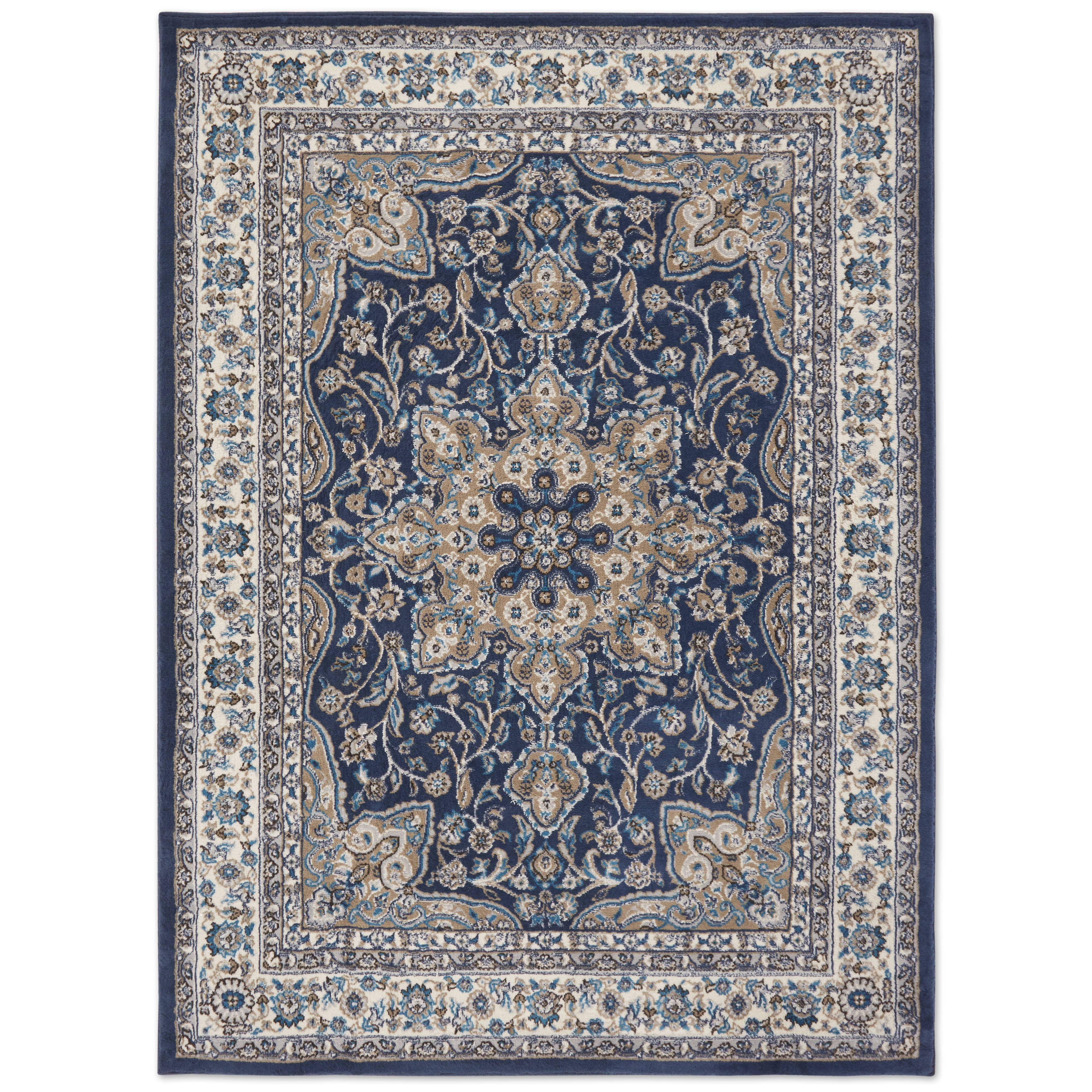 Navy Blue and Ivory Traditional Medallion Area Rug 9'2" x 12'5"