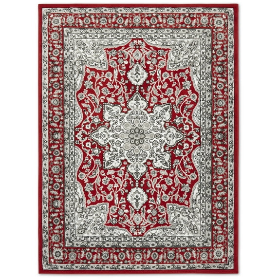 Home Dynamix Tremont Magnolia Traditional Medallion Area Rug, Red/Grey, 5'2"x7'2"