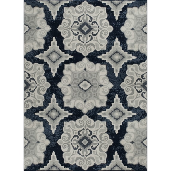 Home Dynamix Tremont Salem Transitional Medallion Area Rug, Navy Blue/Ivory, 21"x35"