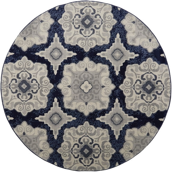Home Dynamix Tremont Salem Transitional Medallion Area Rug, Navy Blue/Ivory, 5'2" Round