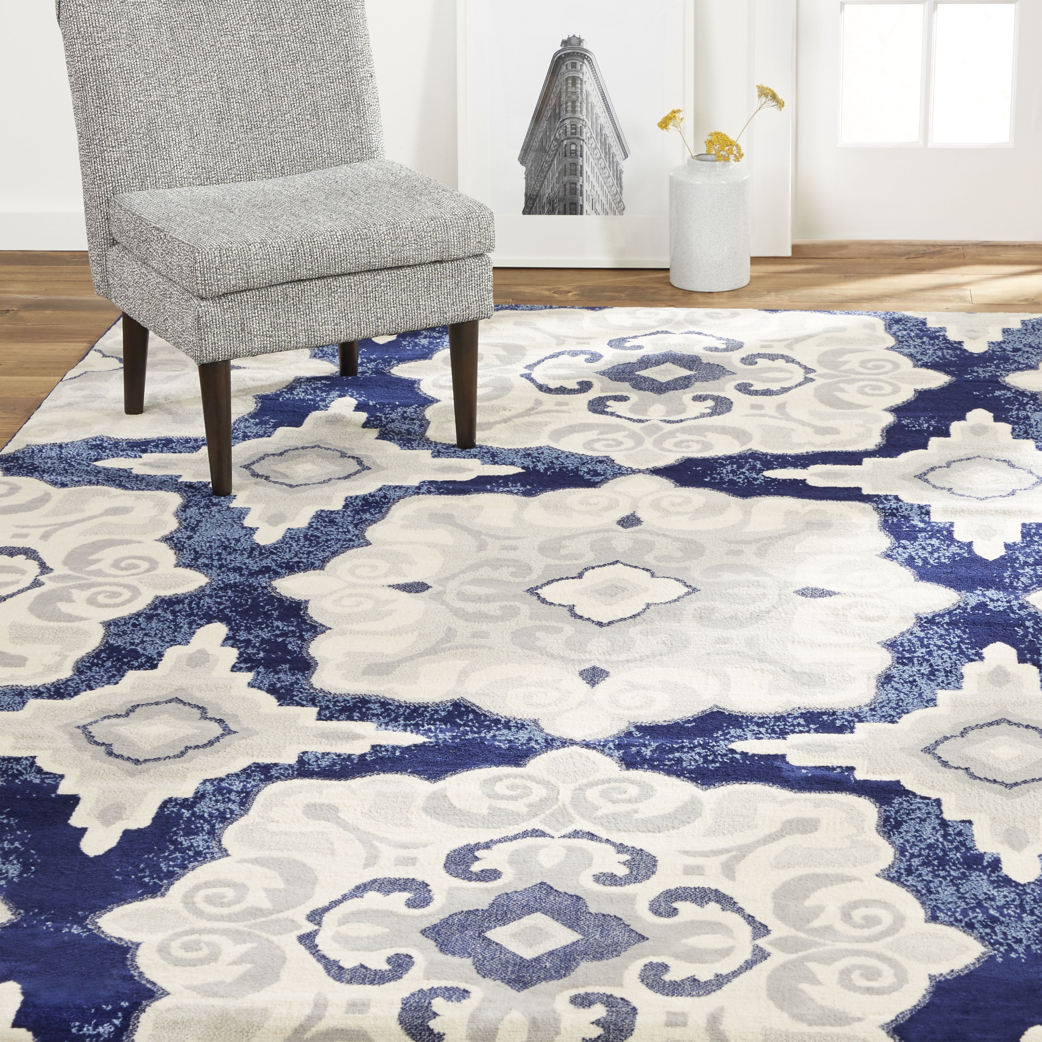 Home Dynamix Tremont Salem Transitional Medallion Area Rug, Navy Blue