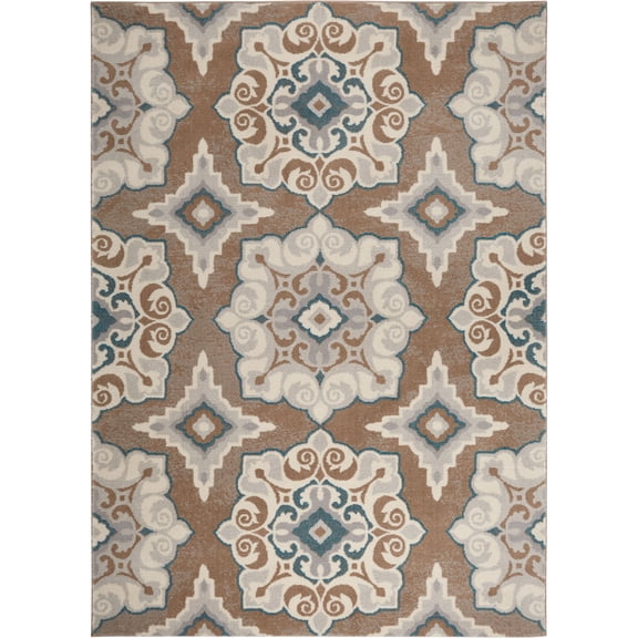 Home Dynamix Tremont Salem Transitional Medallion Area Rug, Taupe/Blue, 9'2"x12'5"