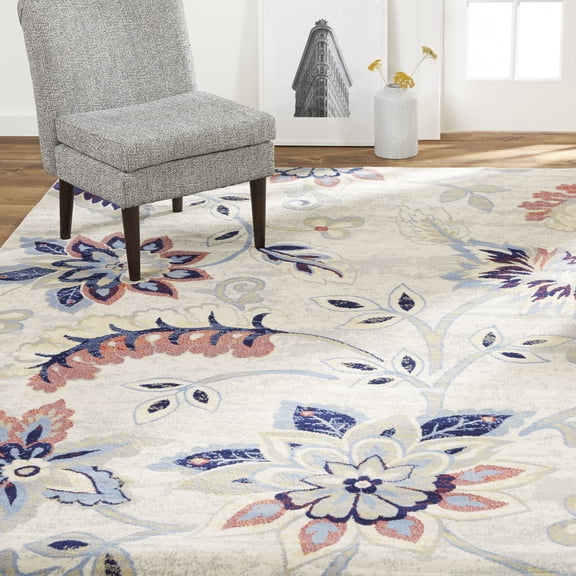 Home Dynamix Tremont Teaneck Contemporary Floral Area Rug, Ivory/Navy Blue, 5'3"x7'2"