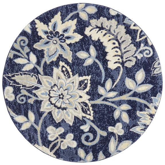 Home Dynamix Tremont Teaneck Contemporary Floral Area Rug Navy Blue 5'2" Round Polypropylene 0.51 - 0.75 inch 6' Round/Square Round
