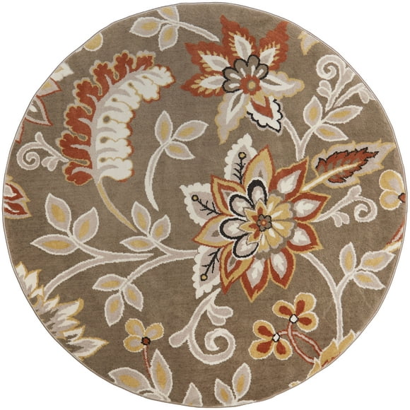Home Dynamix Tremont Teaneck Contemporary Floral Area Rug, Taupe/Pink, 5'2" Round