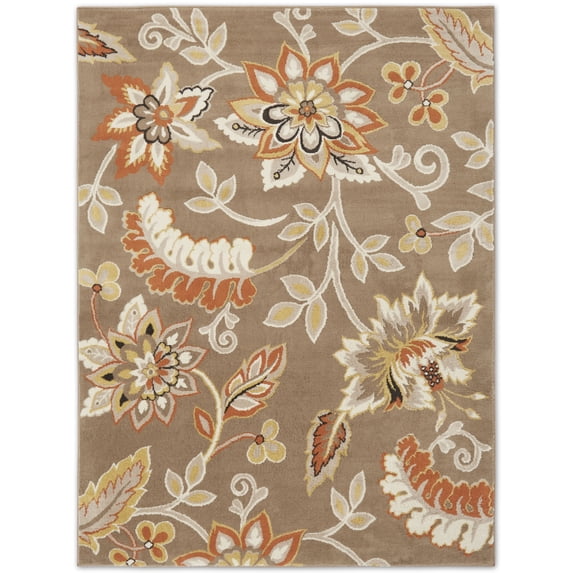 Home Dynamix Tremont Teaneck Contemporary Floral Area Rug, Taupe/Pink, 6'6"x9'6"