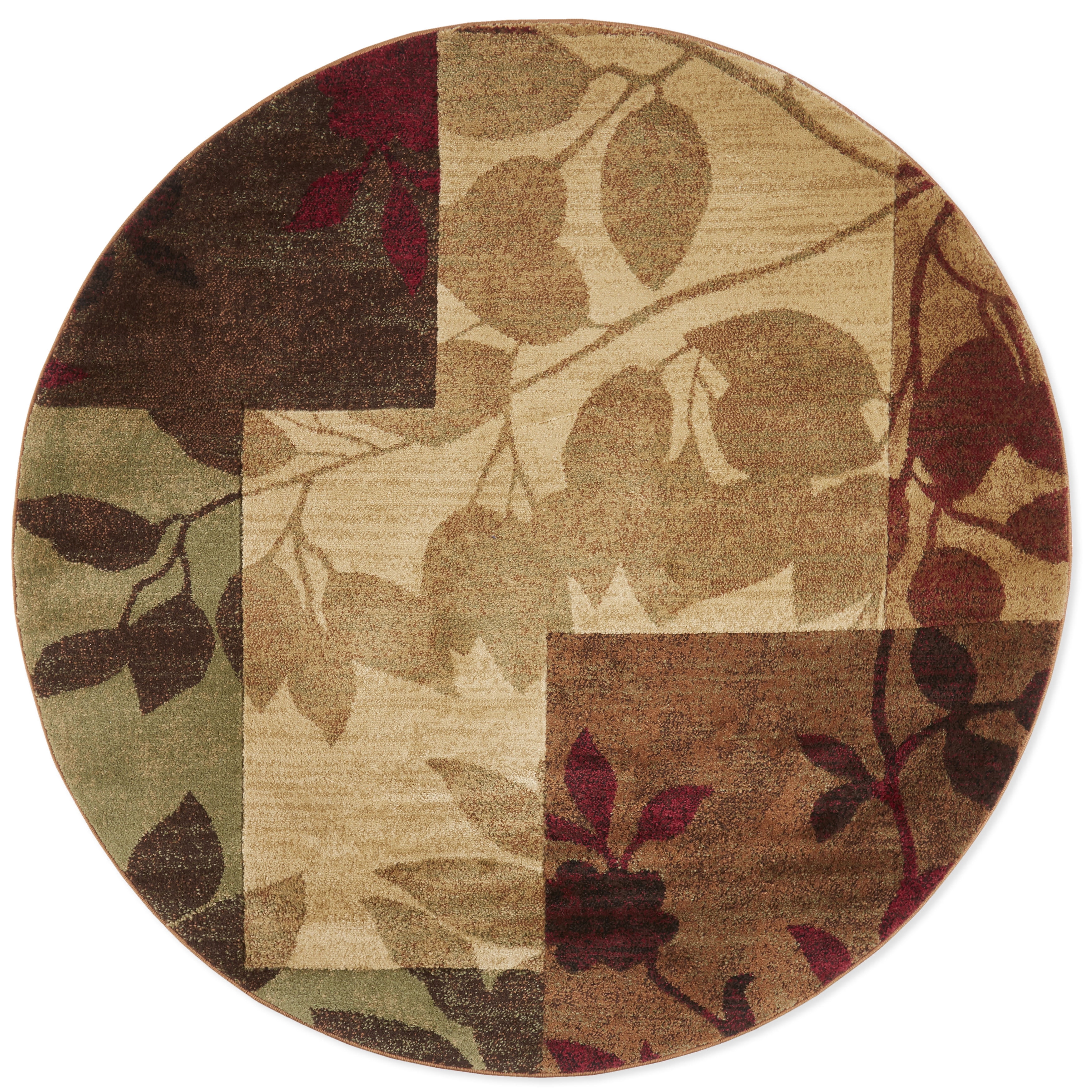 Amelia Beige and Brown Round Floral Area Rug