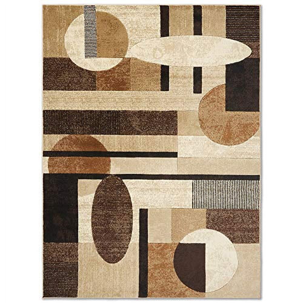Brown and Beige Geometric Synthetic 8' x 10' Area Rug