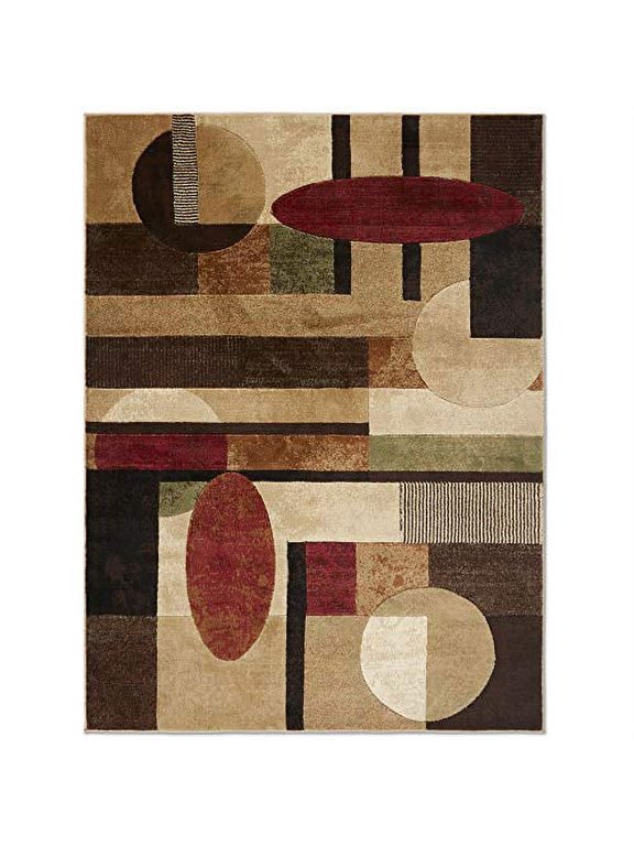 Tribeca Jasmine Contemporary Geometric Area Rug, Brown/Red, 5'2"x7'2"