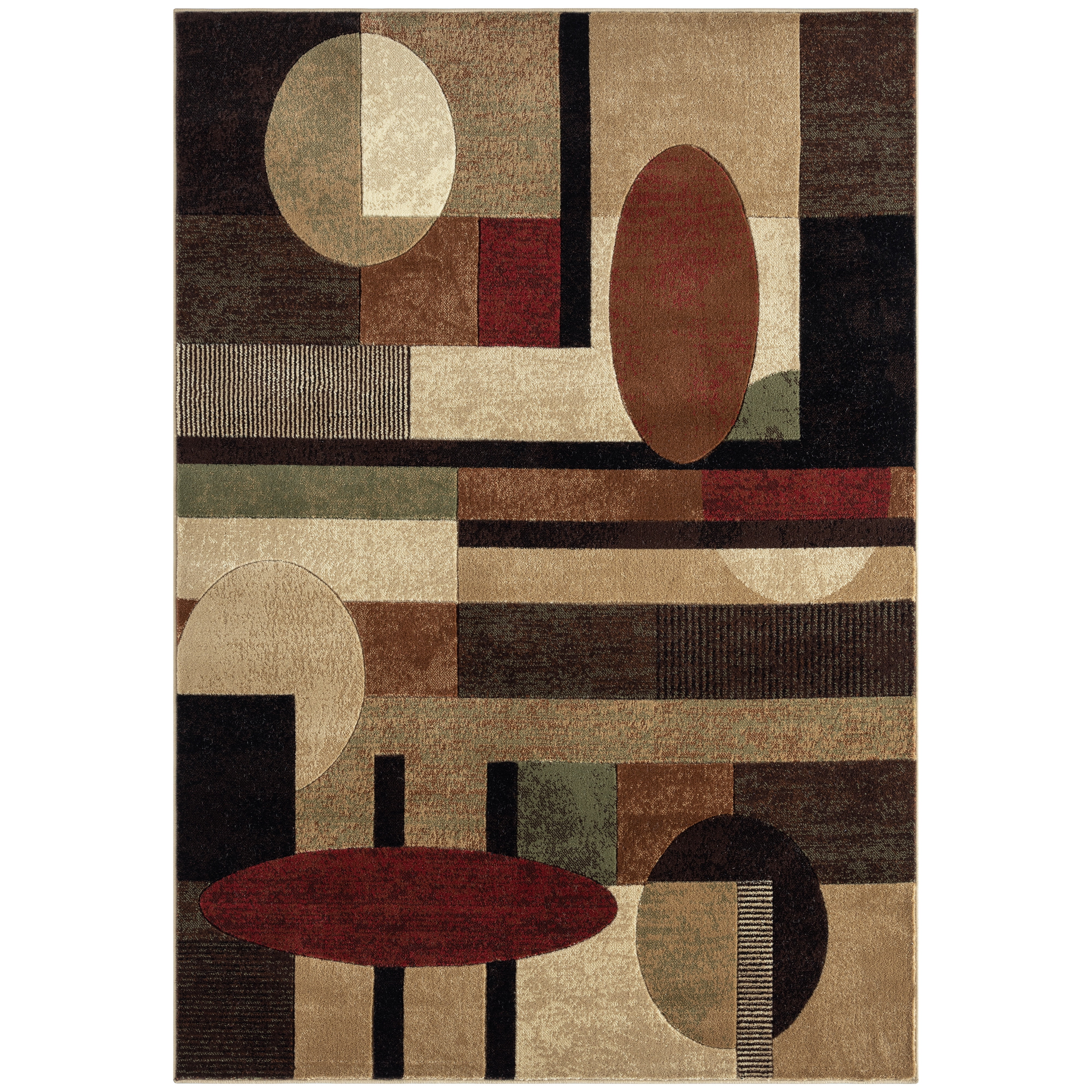 Jasmine Brown and Red Geometric Synthetic Area Rug